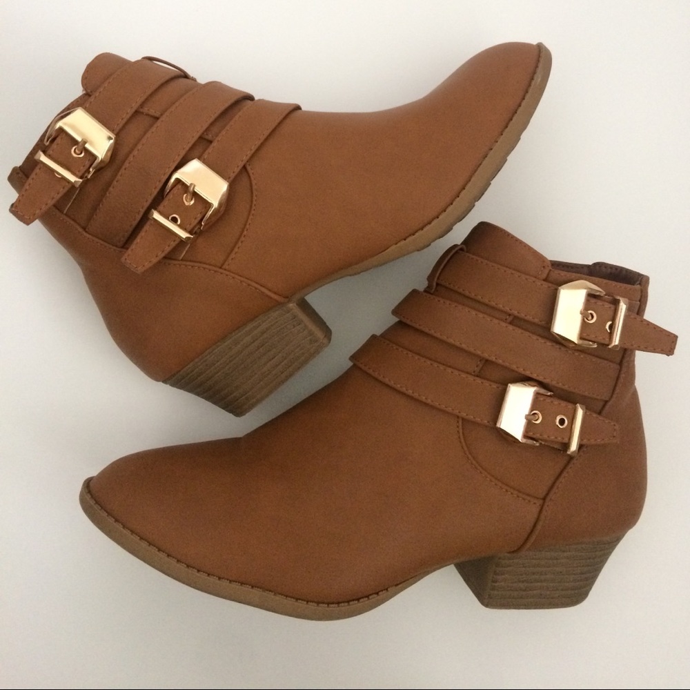 Top Moda Ankle Boots Size 10 Brown Gold Buckle